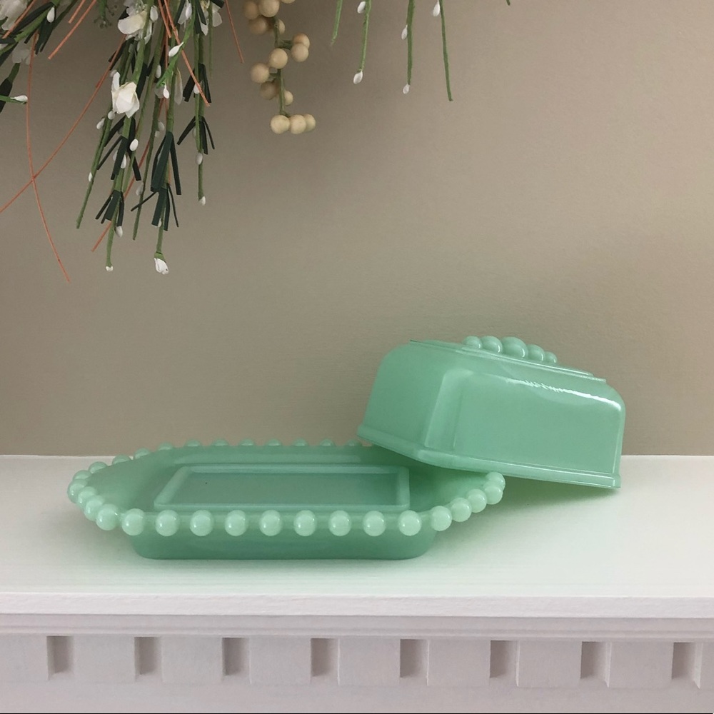 Light Green Butter Dish 7” Vintage - Picture 3 of 13